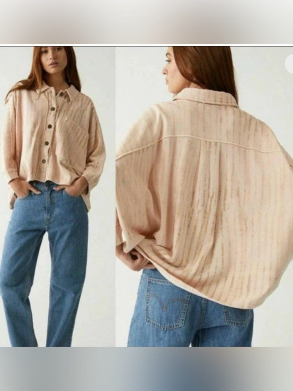 We The Free Free People Montauk Shirt Jacket Medium Pink Striped Terry Shacket